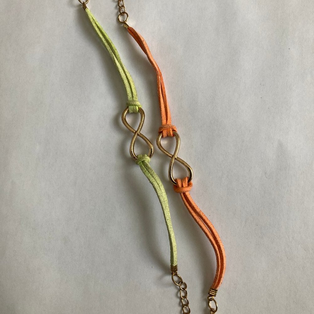 NWT Gold Infinity Charm Bracelet – Double-Stranded, Choose Orange or Lime Green